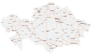 Kazakistan devlet büyük ve ayrıntılı haritası