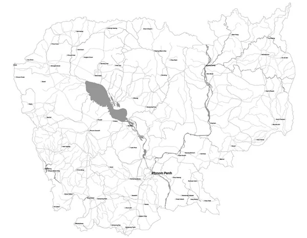 Mappa Ampia Dettagliata Dello Stato Della Cambogia Asia — Vettoriale Stock
