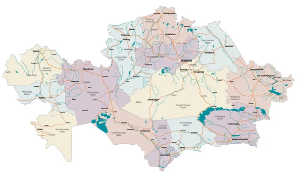 Μεγάλα Και Λεπτομερή Χάρτη Του Κράτους Του Καζακστάν — Διανυσματικό Αρχείο