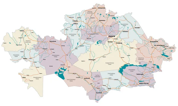 Stor Och Detaljerad Karta Över Den Statliga Kazakstan — Stock vektor