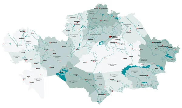 Stor Och Detaljerad Karta Över Den Statliga Kazakstan — Stock vektor