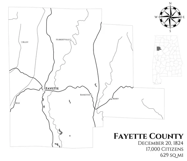 Nagy Részletes Térképét Fayette Megyei Alabama Amerikai Egyesült Államok — Stock Vector