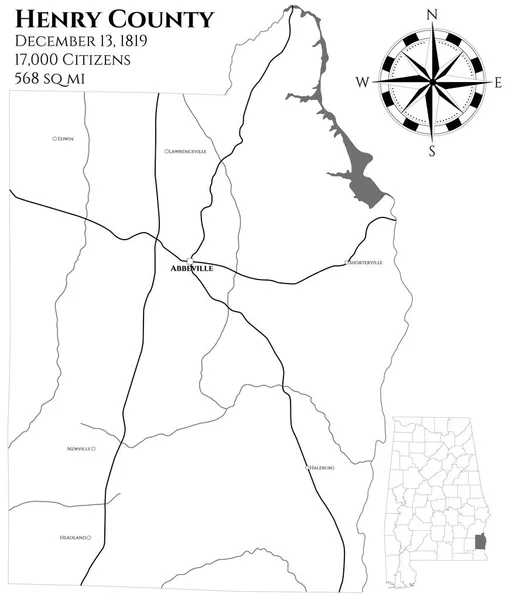 Велика Детальна Карта Генрі Округу Штаті Алабама Сша — стоковий вектор