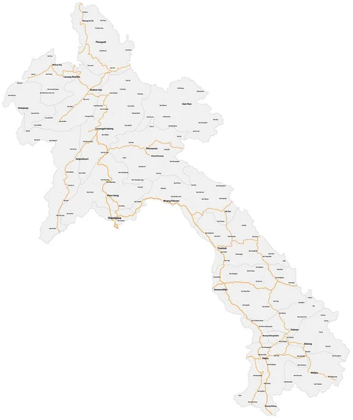 Velká Podrobná Mapa Státu Laos Asii — Stockový vektor