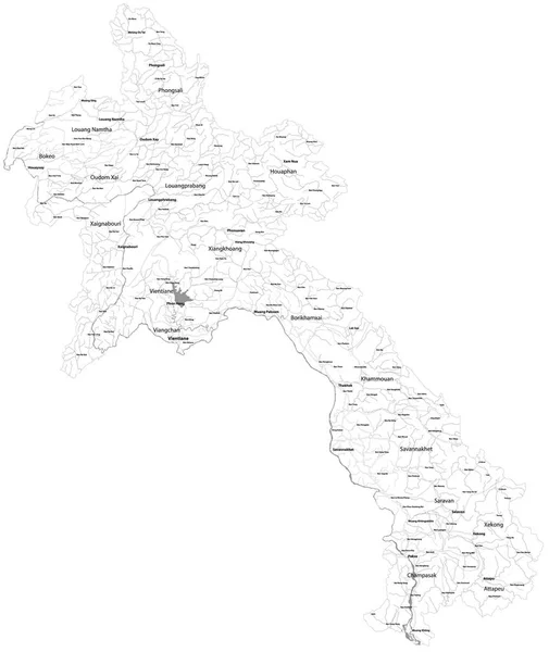 Velká Podrobná Mapa Státu Laos Asii — Stockový vektor