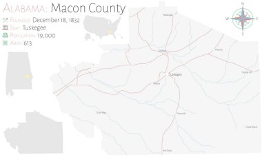 Alabama, ABD'deki Macon ilçesinin büyük ve ayrıntılı haritası.