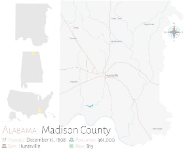 Alabama, ABD'deki Madison ilçesinin büyük ve ayrıntılı haritası.