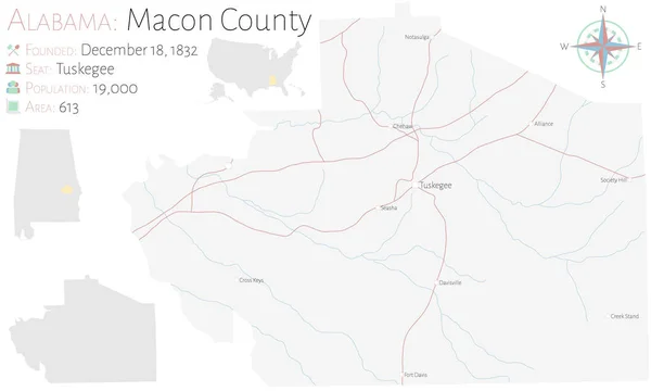 Stor Och Detaljerad Karta Över Macon County Alabama Usa — Stock vektor