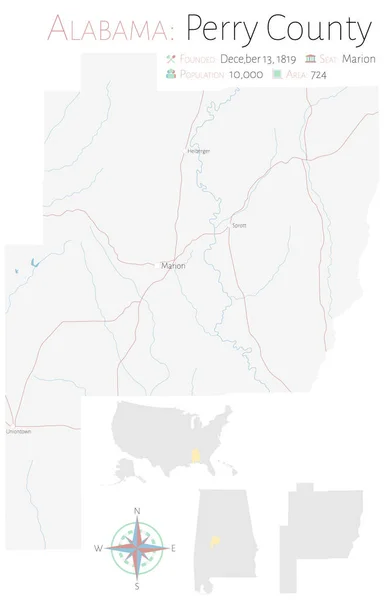 Stor Och Detaljerad Karta Över Perry County Alabama Usa — Stock vektor