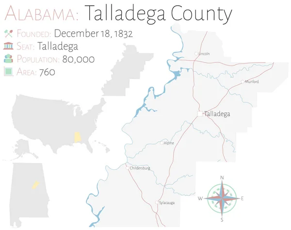 Mapa Grande Detallado Del Condado Talladega Alabama Estados Unidos — Archivo Imágenes Vectoriales