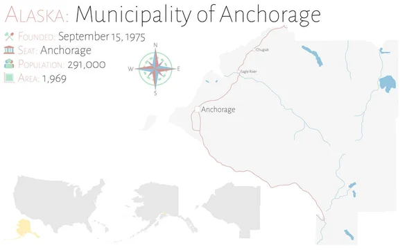 Grande Dettagliata Mappa Comune Anchorage Alaska Usa — Vettoriale Stock