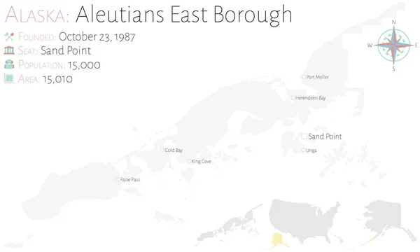 Mapa Grande Detallado Aleutians East Borough Alaska Estados Unidos — Vector de stock