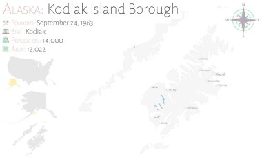 Alaska, Abd'deki Kodiak Island Borough'un büyük ve ayrıntılı haritası.