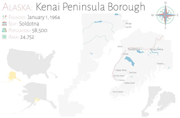 Mapa Grande Detallado Kenai Peninsula Borough Alaska Estados Unidos — Vector de stock