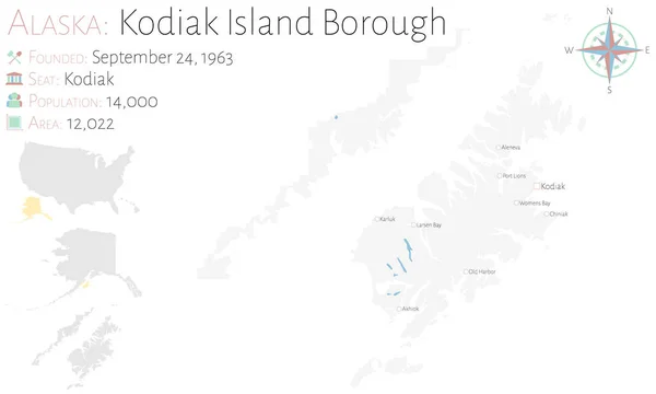 Große Und Detaillierte Karte Von Kodiak Island Borough Alaska Usa — Stockvektor