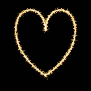 Siyah arka plan üzerinde Parıltılar yapılmış bir kalp şekli