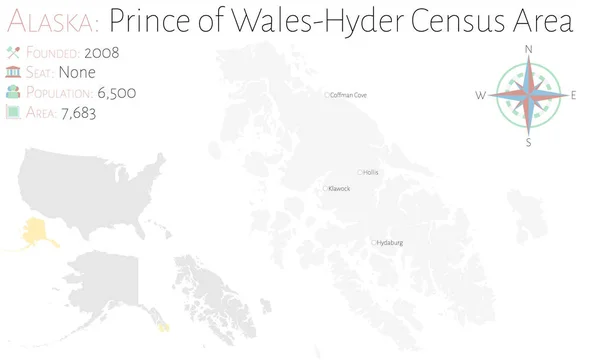 Grande Dettagliata Mappa Dell Area Censimento Prince Wales Hyder Alaska — Vettoriale Stock