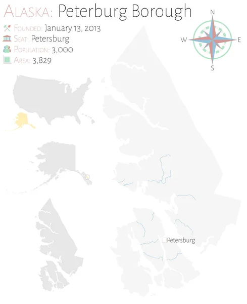 Mapa Grande Detalhado Petersburg Borough Alasca Estados Unidos América — Vetor de Stock