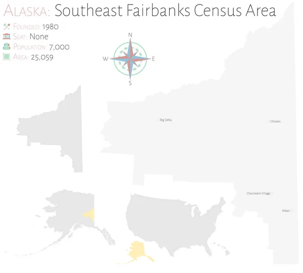 Large Detailed Map Southeast Fairbanks Census Area Alaska Usa — Stock Vector