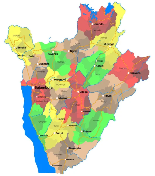 Μεγάλα Και Λεπτομερή Χάρτη Της Κατάσταση Του Μπουρούντι Στην Αφρική — Διανυσματικό Αρχείο