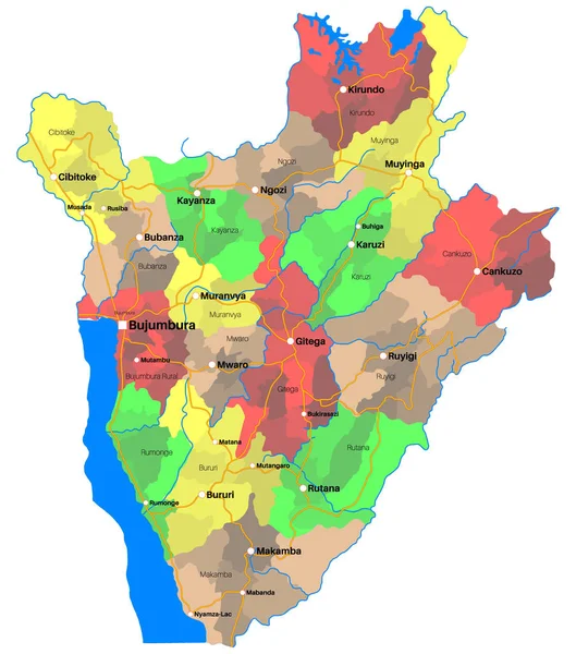 Velká Podrobná Mapa Státu Burundi Africe — Stockový vektor