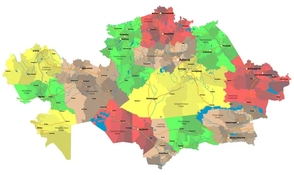 Große Und Detaillierte Karte Des Bundesstaates Kasachstan — Stockvektor