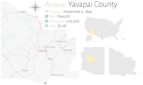 Duża Szczegółowa Mapa Powiatu Yavapai Arizonie Usa — Wektor stockowy