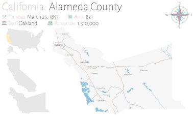 Large and detailed map of Alameda county in California, USA clipart
