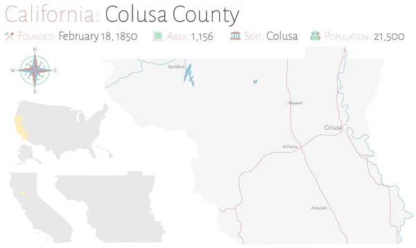 Mapa Grande Detallado Del Condado Colusa California Estados Unidos — Archivo Imágenes Vectoriales