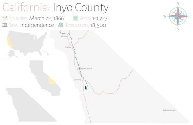 Kaliforniya'daki Inyo ilçesinin büyük ve ayrıntılı haritası, ABD