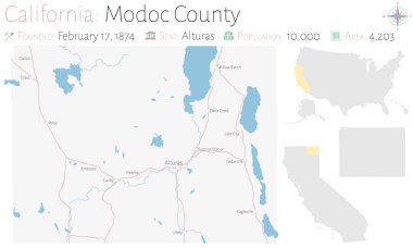 Kaliforniya' daki Modoc ilçesinin büyük ve ayrıntılı haritası, ABD