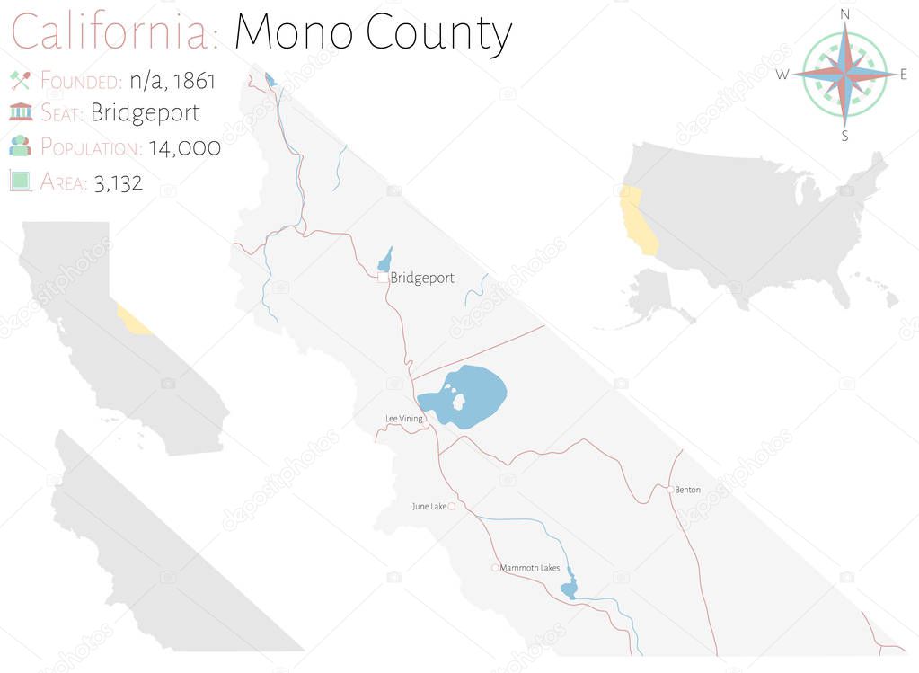 Large and detailed map of Mono county in California, USA