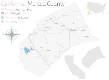 Kaliforniya'daki Merced ilçesinin büyük ve ayrıntılı haritası, ABD