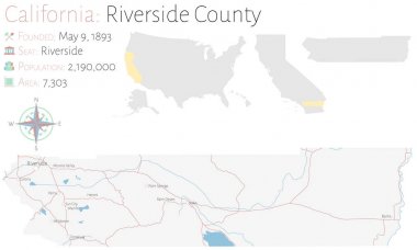Kaliforniya, ABD'deki Riverside ilçesinin büyük ve ayrıntılı haritası