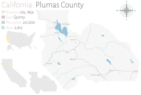Velká Podrobná Mapa Okresu Plumas Kalifornii Usa — Stockový vektor