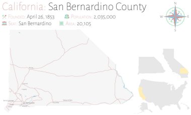 Kaliforniya, ABD'deki San Bernardino eyaletinin büyük ve ayrıntılı haritası