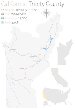 Kaliforniya'daki Trinity ilçesinin büyük ve ayrıntılı haritası, ABD.