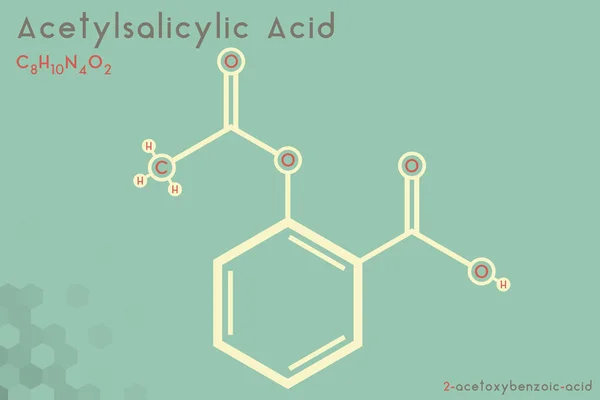 Infografica Ampia Dettagliata Della Molecola Dell Acido Acetilsalicilico — Vettoriale Stock