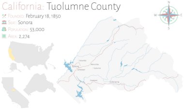 Kaliforniya' daki Tuolumne ilçesinin büyük ve ayrıntılı haritası, ABD