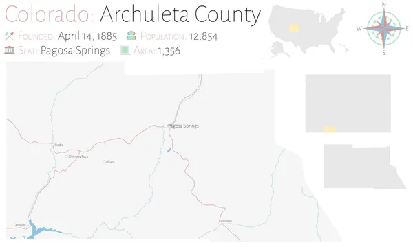 Velká Podrobná Mapa Hrabství Archuleta Coloradu Usa — Stockový vektor