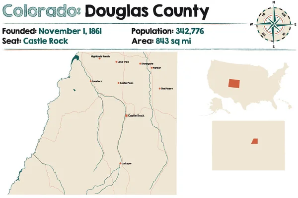 Duża Szczegółowa Mapa Douglas County Colorado Usa — Wektor stockowy