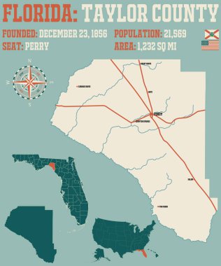 Florida, ABD 'deki Taylor ilçesinin geniş ve ayrıntılı haritası..