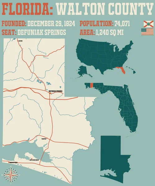 Florida Abd Deki Walton Ilçesinin Geniş Detaylı Haritası — Stok Vektör