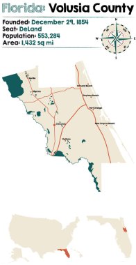Large and detailed map of Volusia county in Florida, USA. clipart