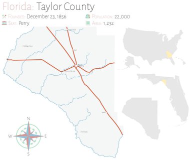 Florida, ABD 'deki Taylor ilçesinin geniş ve ayrıntılı haritası..