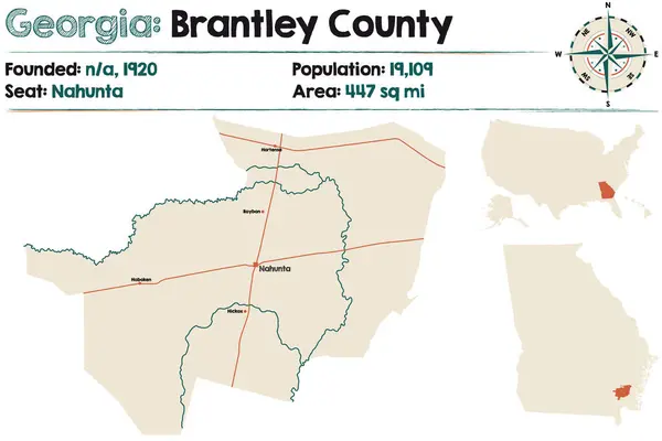 Велика Детальна Мапа Округу Брантлі Джорджія Сша — стоковий вектор