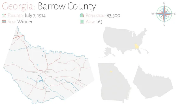 Large Detailed Map Barrow County Georgia Usa — Stock Vector