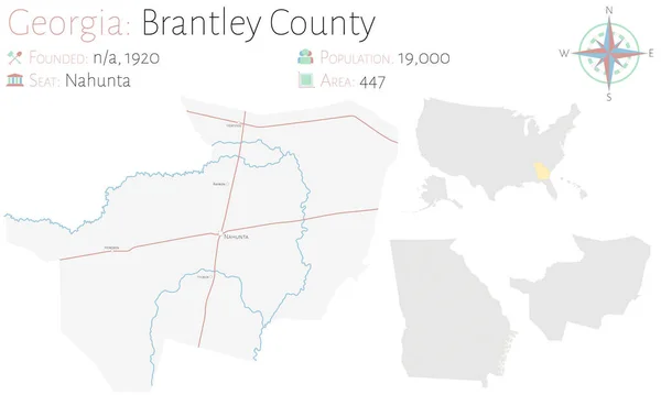 Mapa Grande Detallado Del Condado Brantley Georgia Estados Unidos — Archivo Imágenes Vectoriales