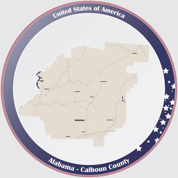Abd Nin Alabama Eyaletinin Calhoun Ilçesinin Ayrıntılı Haritasıyla Yuvarlak Düğme — Stok Vektör