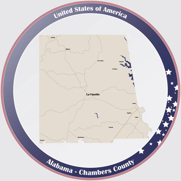 Runder Knopf Mit Detaillierter Karte Von Chambers County Alabama Usa — Stockvektor